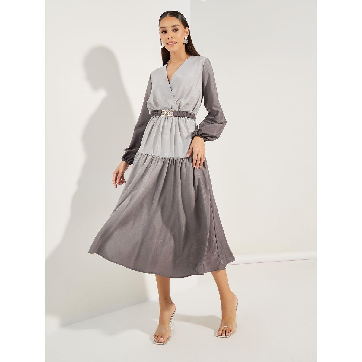 Styli Color Block Long Sleeves Shift Midi Dress-women-clothing-dresses-image-1