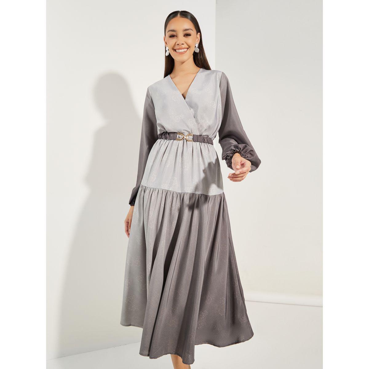 Styli Color Block Long Sleeves Shift Midi Dress-women-clothing-dresses-image-2