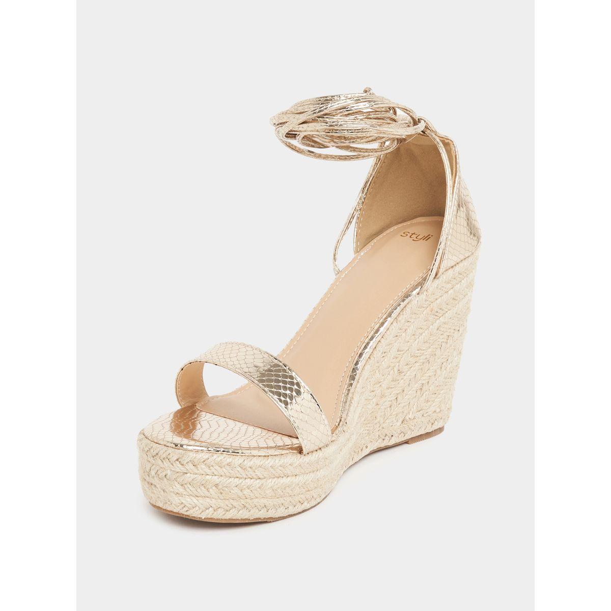 Styli Textured Ankle Strap Wedge Sandals-women-shoes-heels-image-3