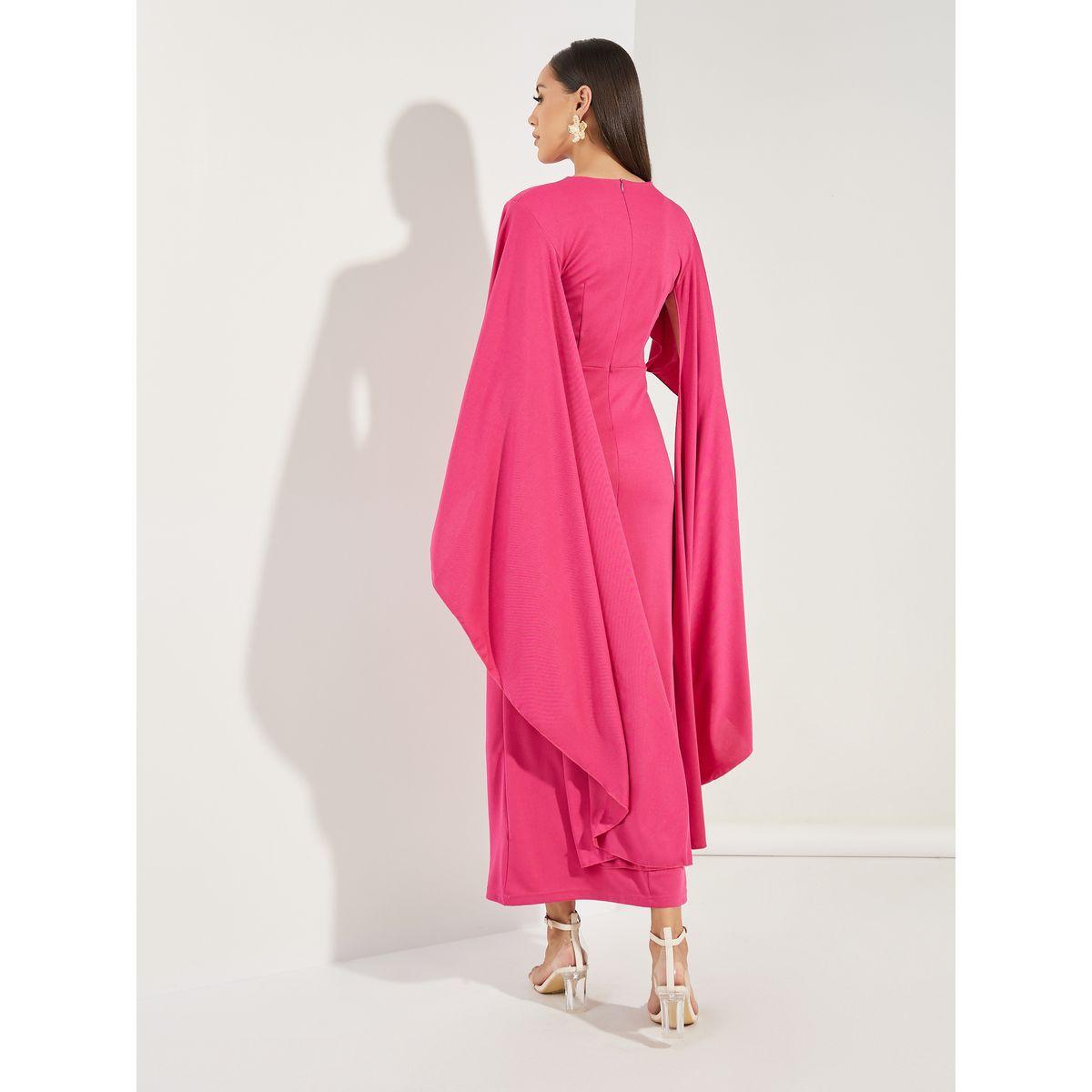 Styli Plain Long Drape Slit Sleeves Mermaid Maxi Dress-women-clothing-dresses-image-4
