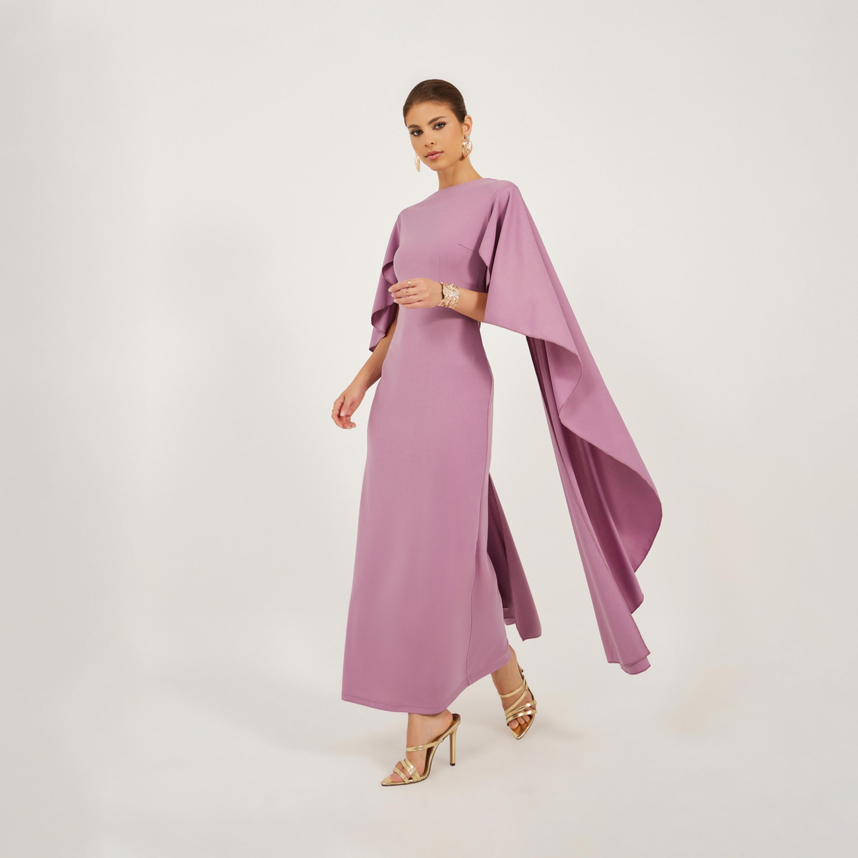 Styli Solid Cape Sleeves Mermaid Hem Maxi Dress-women-clothing-dresses-image-1