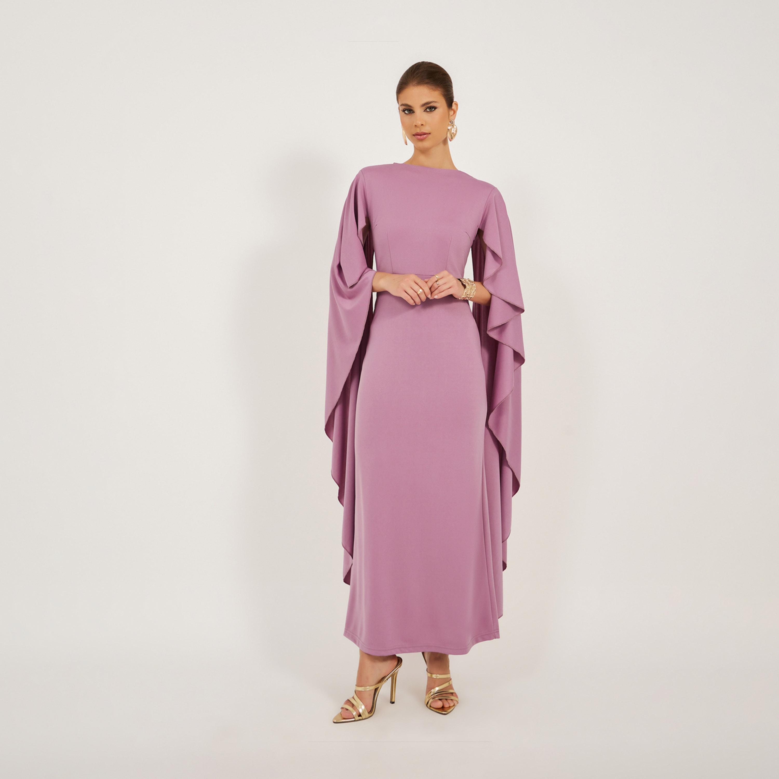 Styli Solid Cape Sleeves Mermaid Hem Maxi Dress-women-clothing-dresses-image-2