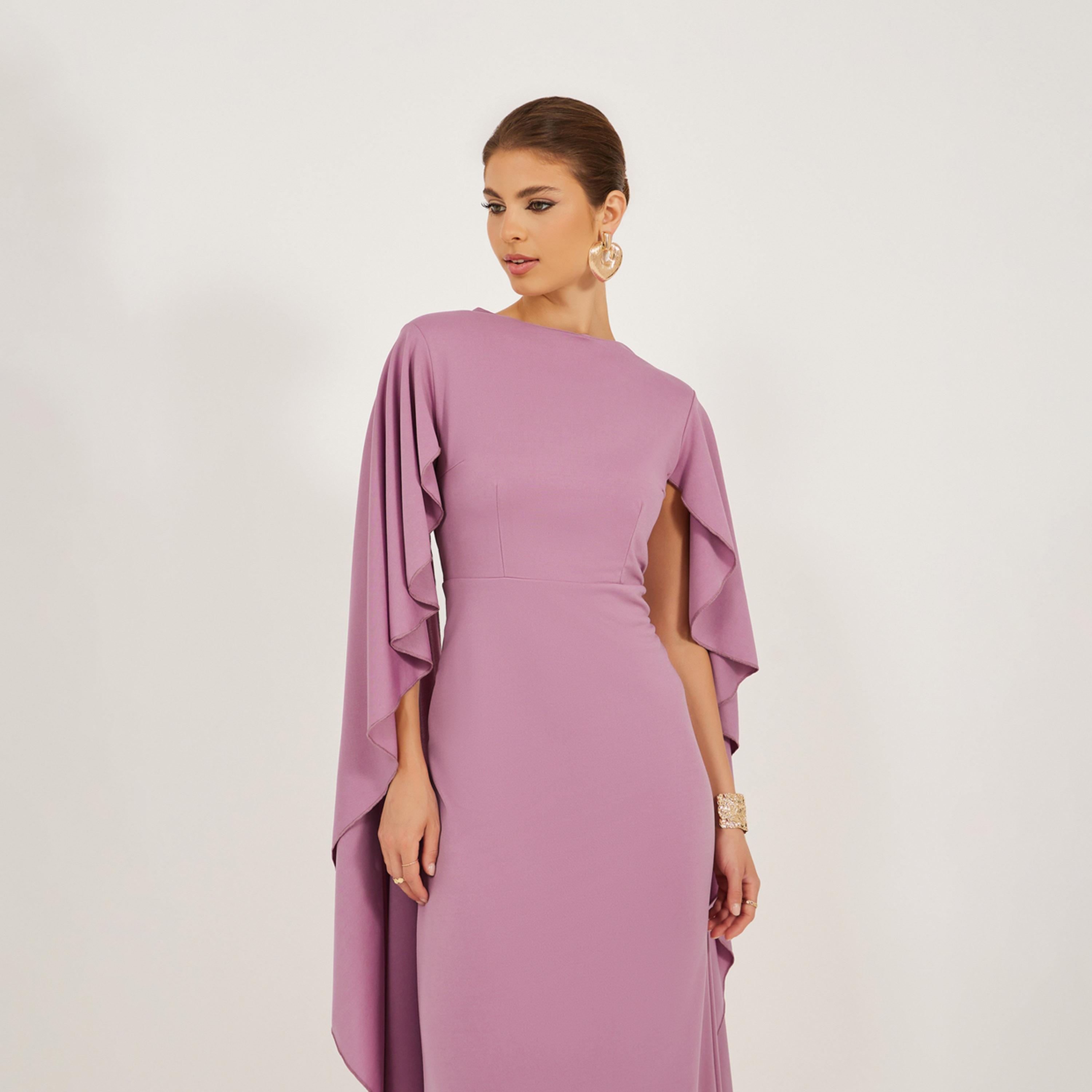 Styli Solid Cape Sleeves Mermaid Hem Maxi Dress-women-clothing-dresses-image-3