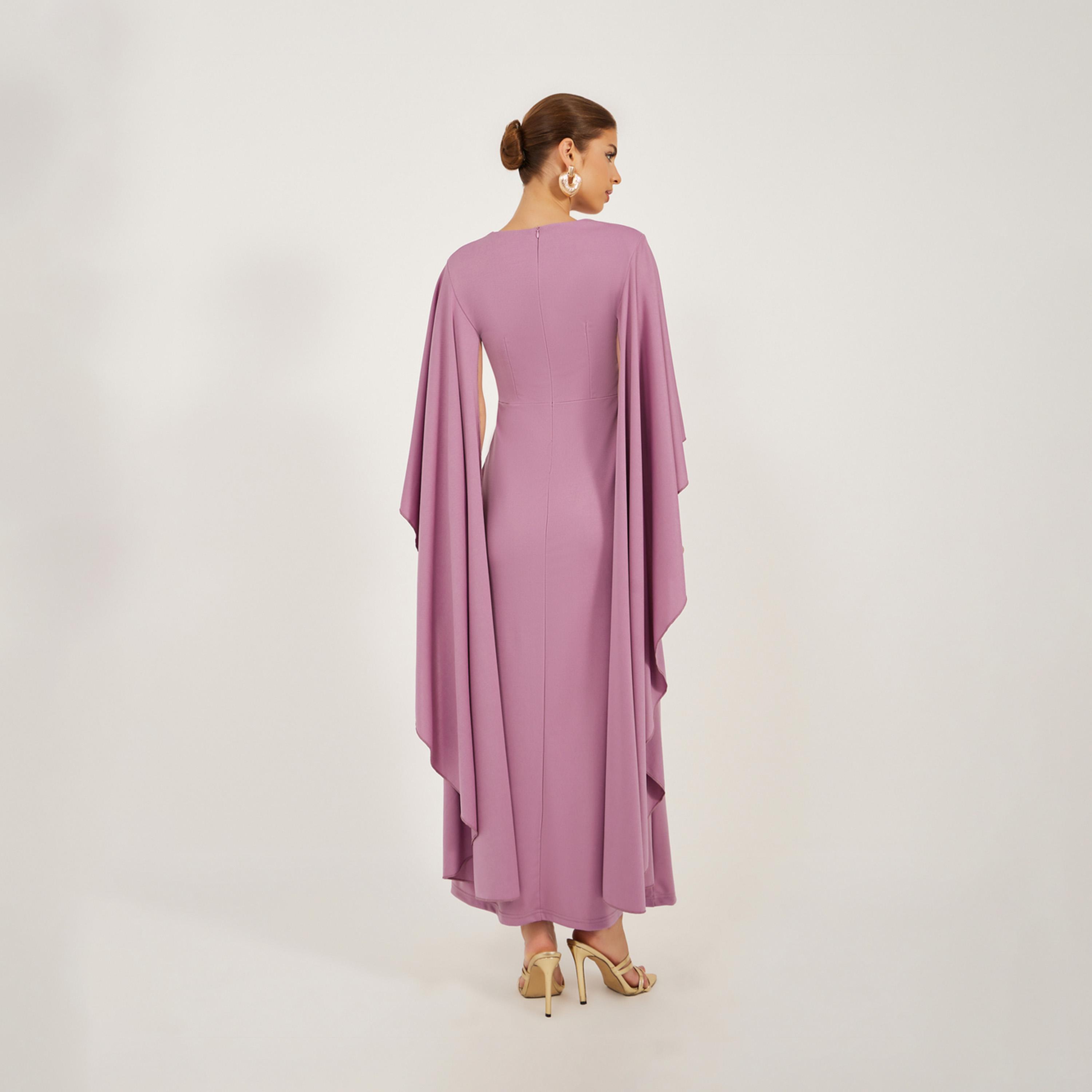 Styli Solid Cape Sleeves Mermaid Hem Maxi Dress-women-clothing-dresses-image-5