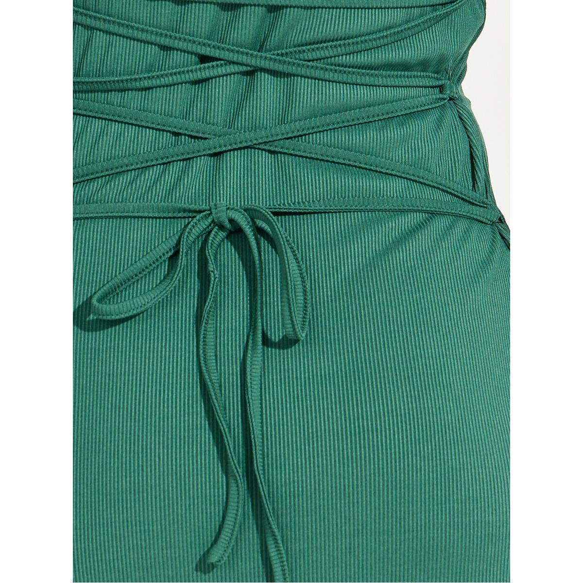 Styli Rib Flute Sleeves Midi Dress with Tie-Up Back-women-clothing-dresses-image-3