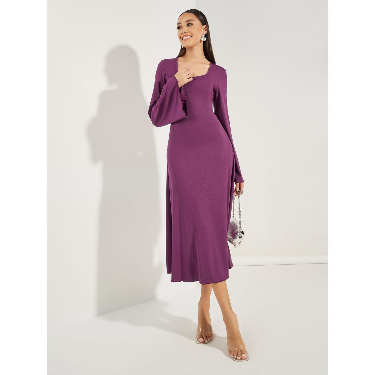 فستان ميدي بتصميم خاص واكمام طويلة-women-clothing-dresses-image-1