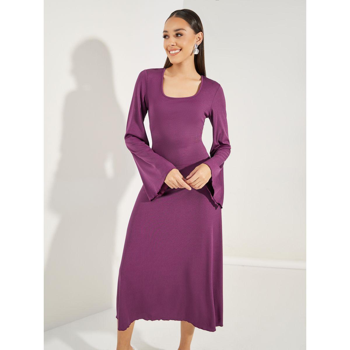 فستان ميدي بتصميم خاص واكمام طويلة-women-clothing-dresses-image-4