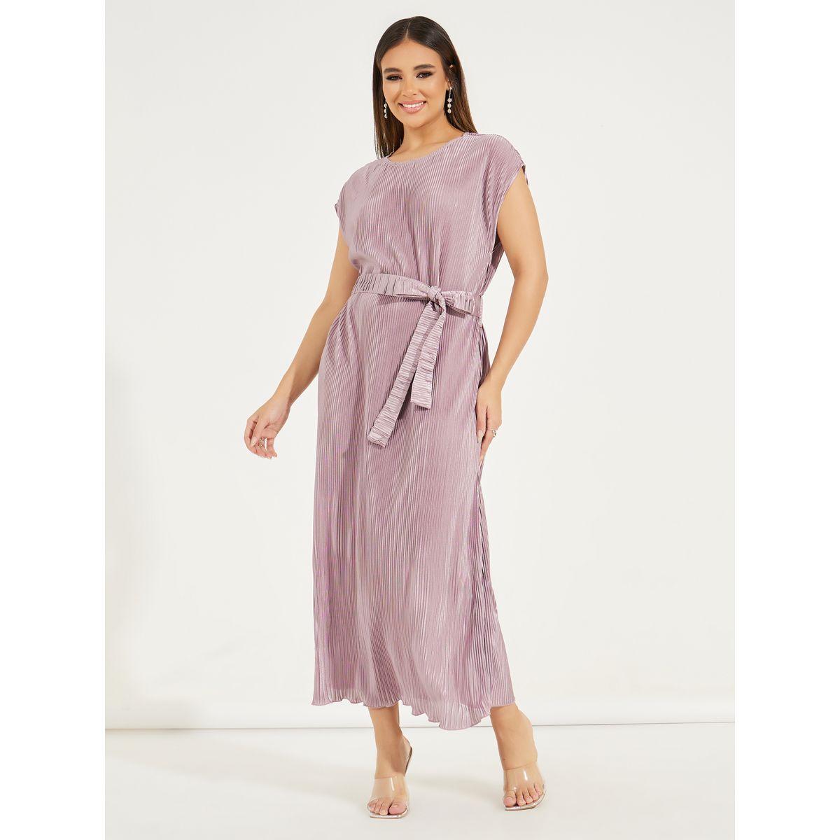 Styli Plisse Cap Sleeves Shift Midi Dress-women-clothing-dresses-image-1
