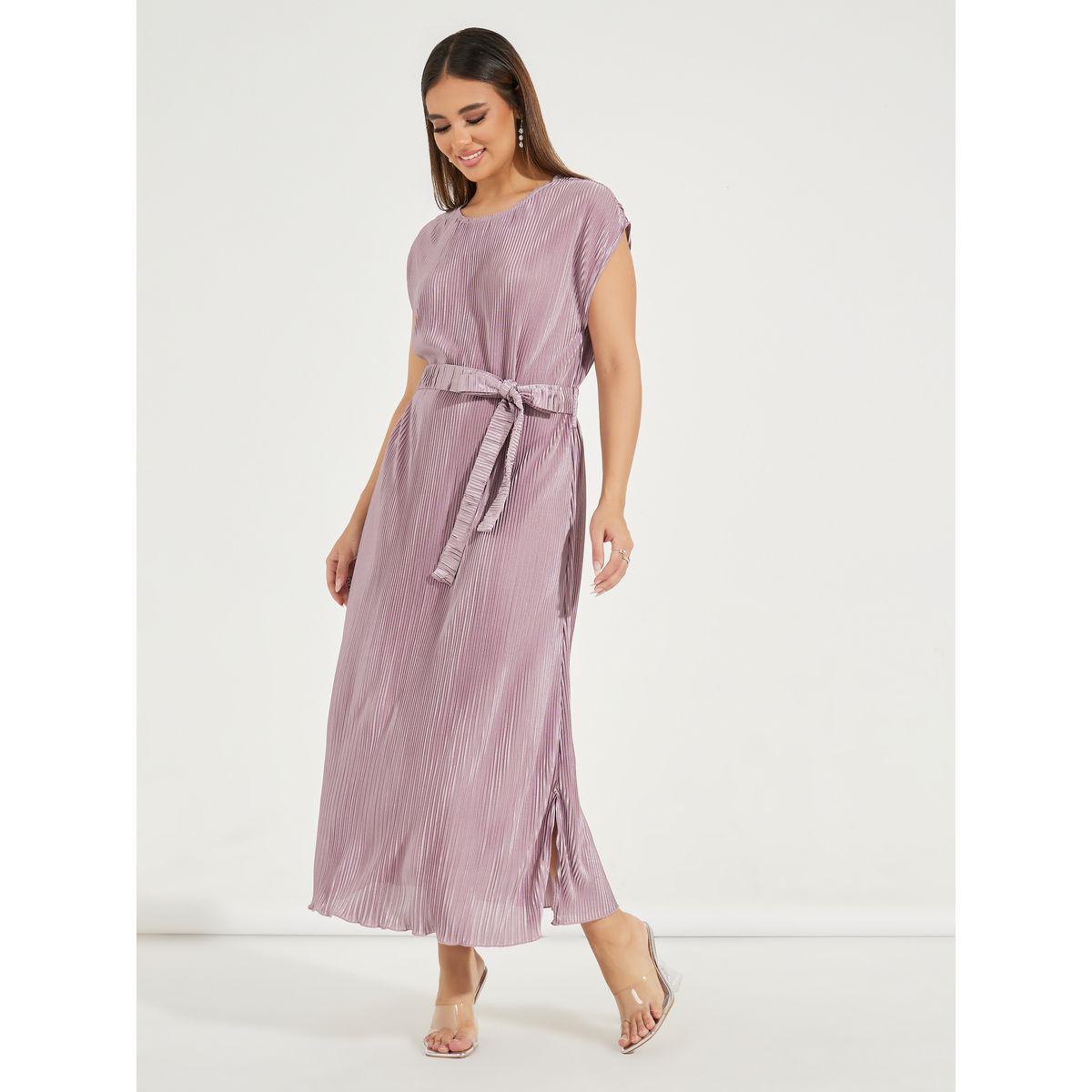 فستان ميدي بتفاصيل مضلعة مع اربطة-women-clothing-dresses-image-4