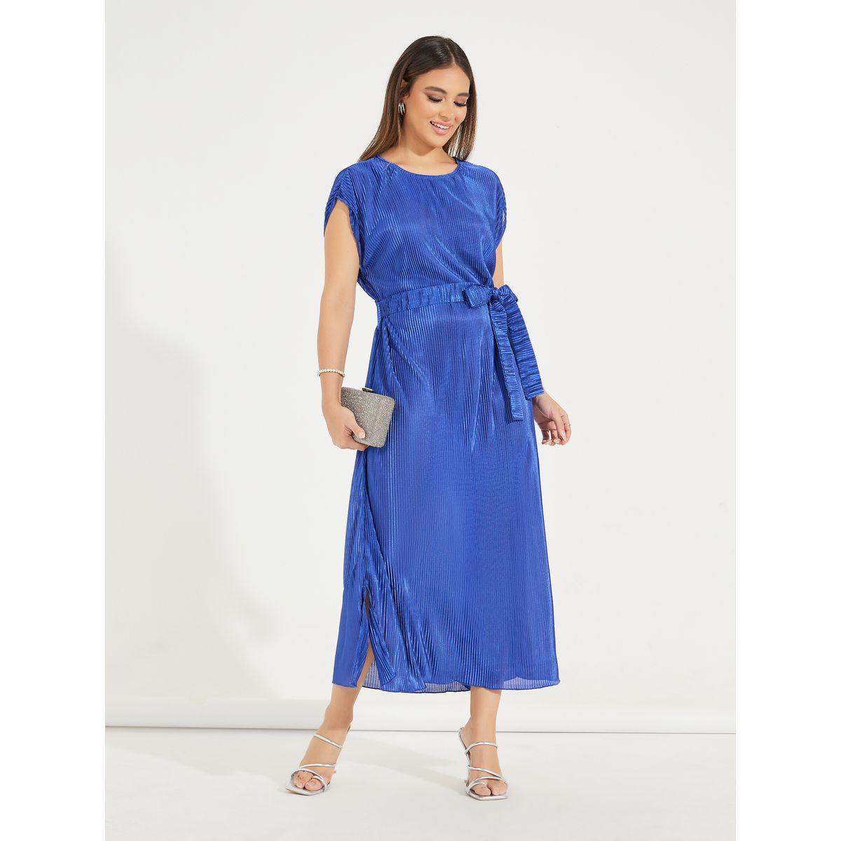 فستان ميدي بليسيه باكمام كاب-women-clothing-dresses-image-1