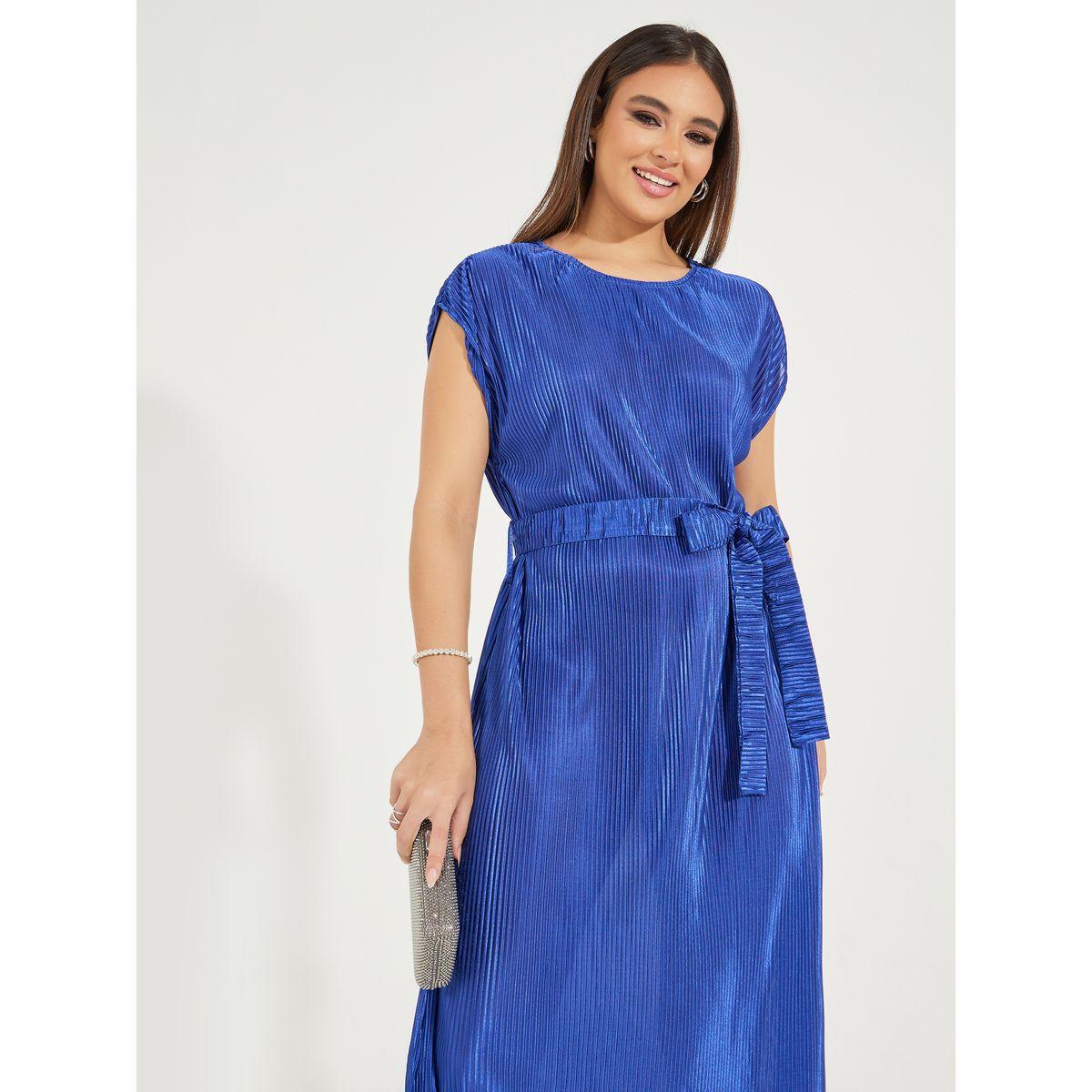 Styli Plisse Cap Sleeves Shift Midi Dress-women-clothing-dresses-image-2