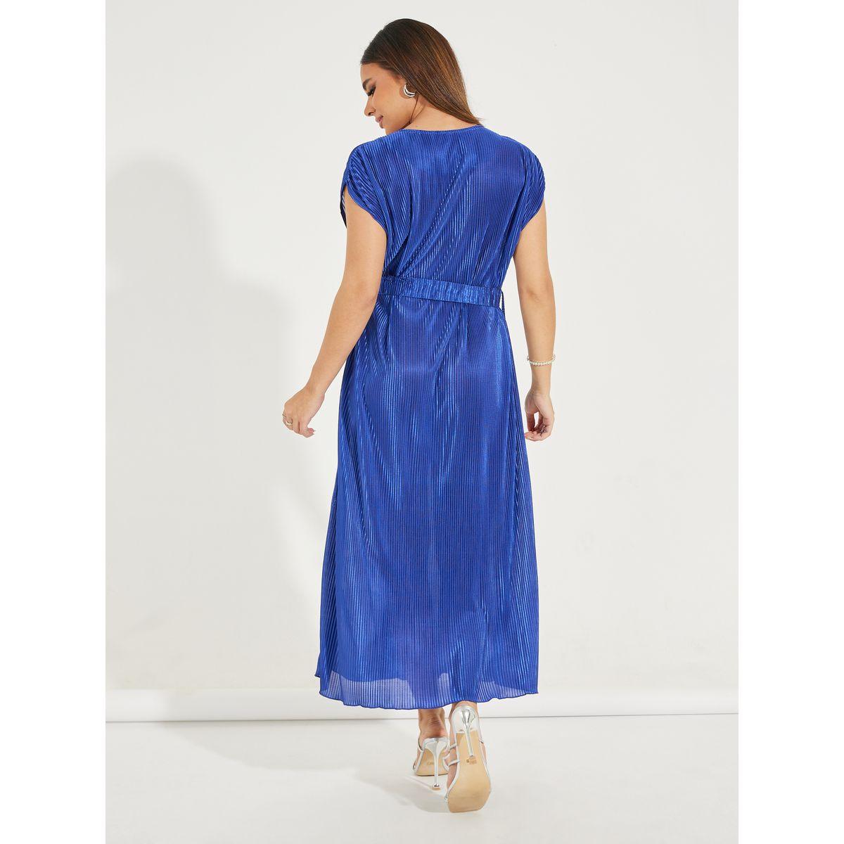 فستان ميدي بليسيه باكمام كاب-women-clothing-dresses-image-6