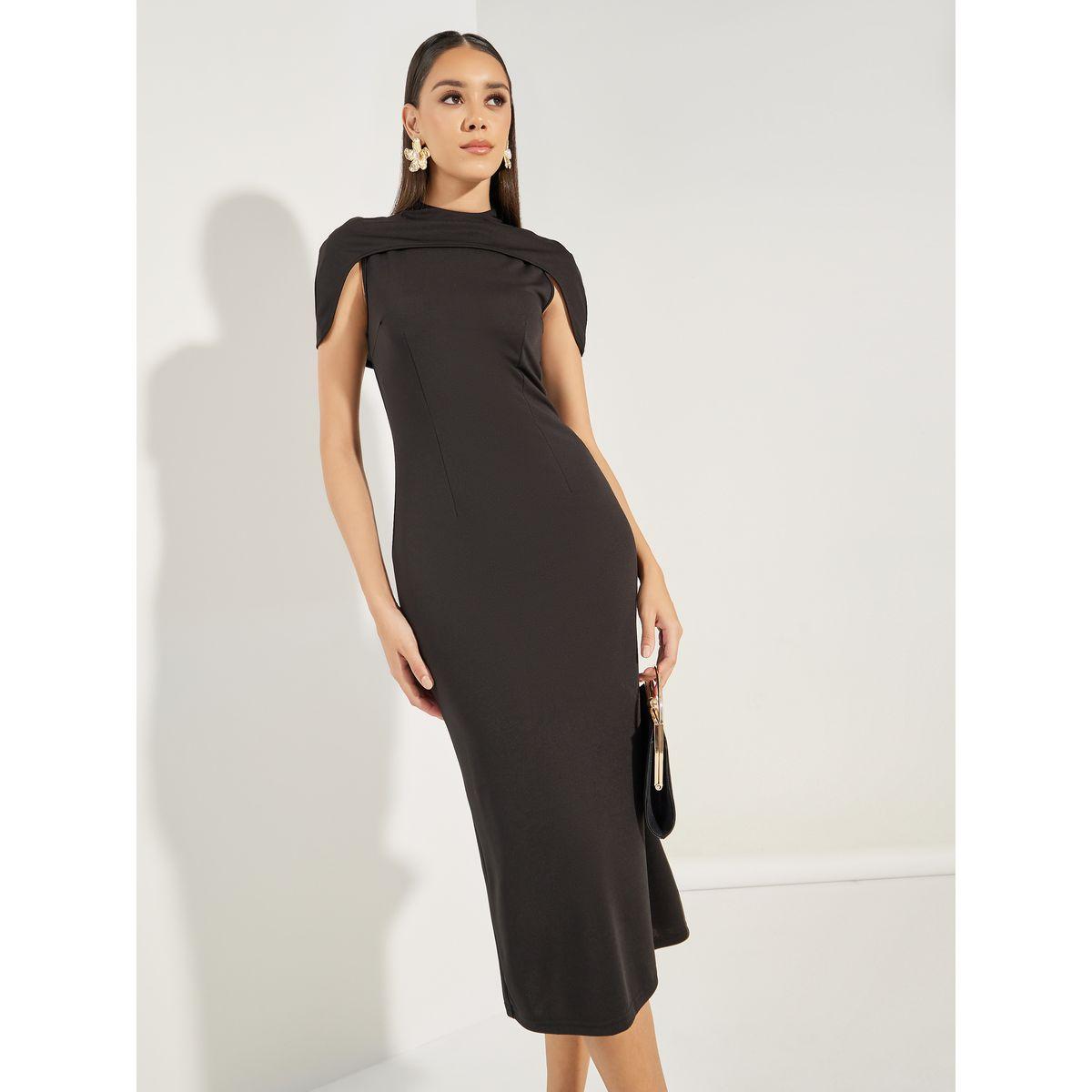 Styli Plain Cape Sleeves Sheath Midi Dress-women-clothing-dresses-image-2
