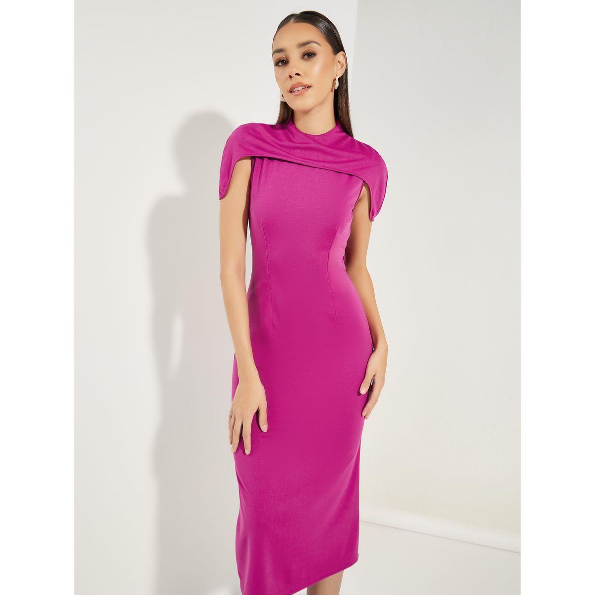 Styli Plain Cape Sleeves Sheath Midi Dress-women-clothing-dresses-image-2
