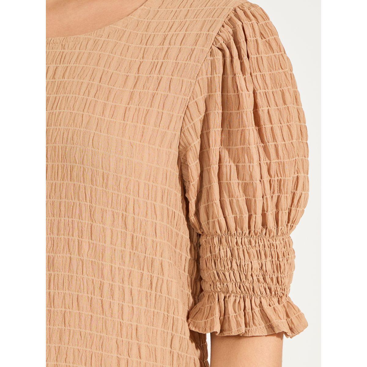 فستان ميدي بتفاصيل بارزة الملمس واكمام منفوخة-women-clothing-dresses-image-3