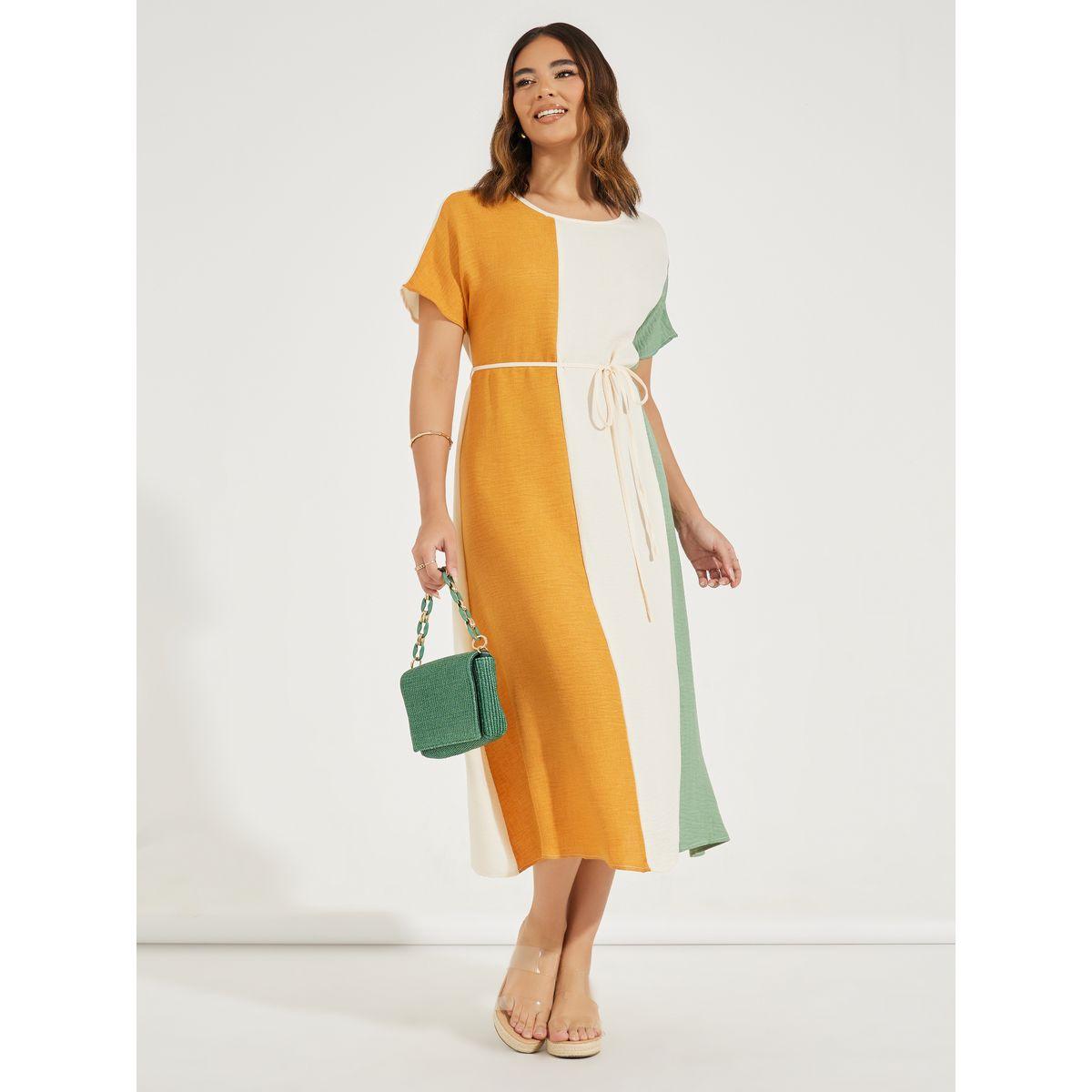 Styli Color Block Shift Midi Dress with Tie Up Detail-women-clothing-dresses-image-3