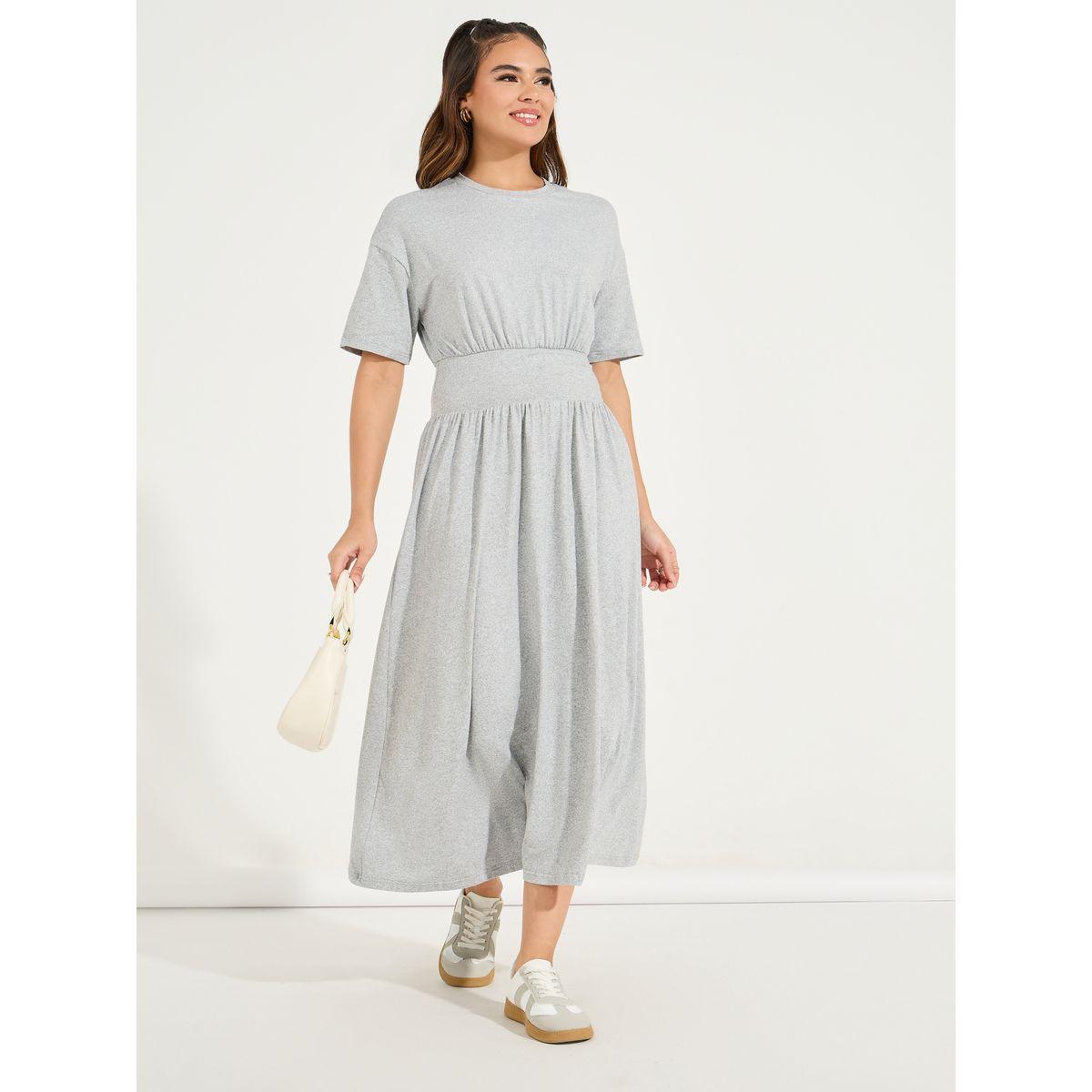 فستان ميدي سادة بحافة واسعة-women-clothing-dresses-image-3
