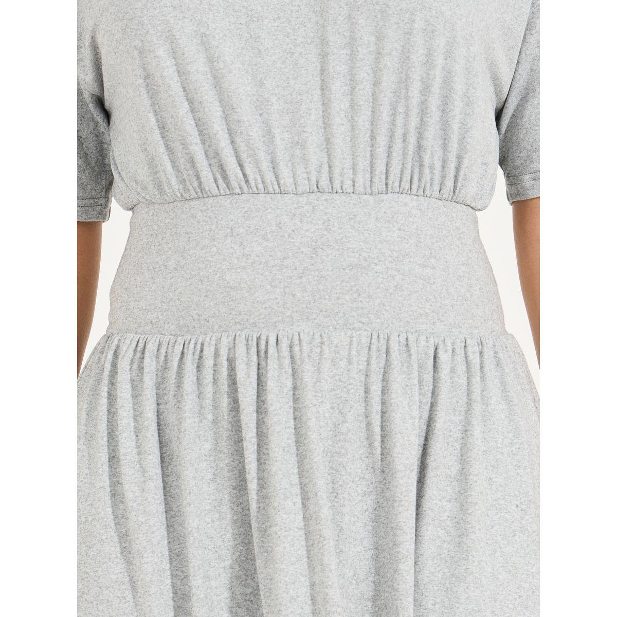 Styli Solid Gathered Detail A-Line Midi Dress-women-clothing-dresses-image-4