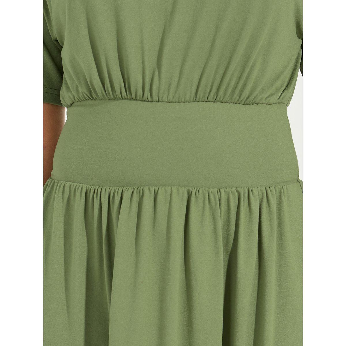 Styli Solid Gathered Detail A-Line Midi Dress-women-clothing-dresses-image-3