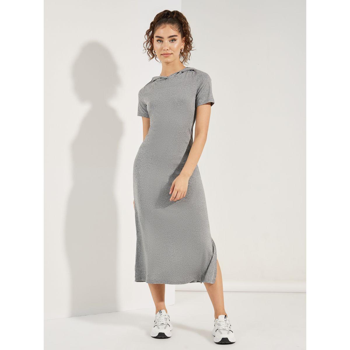 فستان ميدي بياقة هودي مع شق جانبي-women-clothing-dresses-image-1