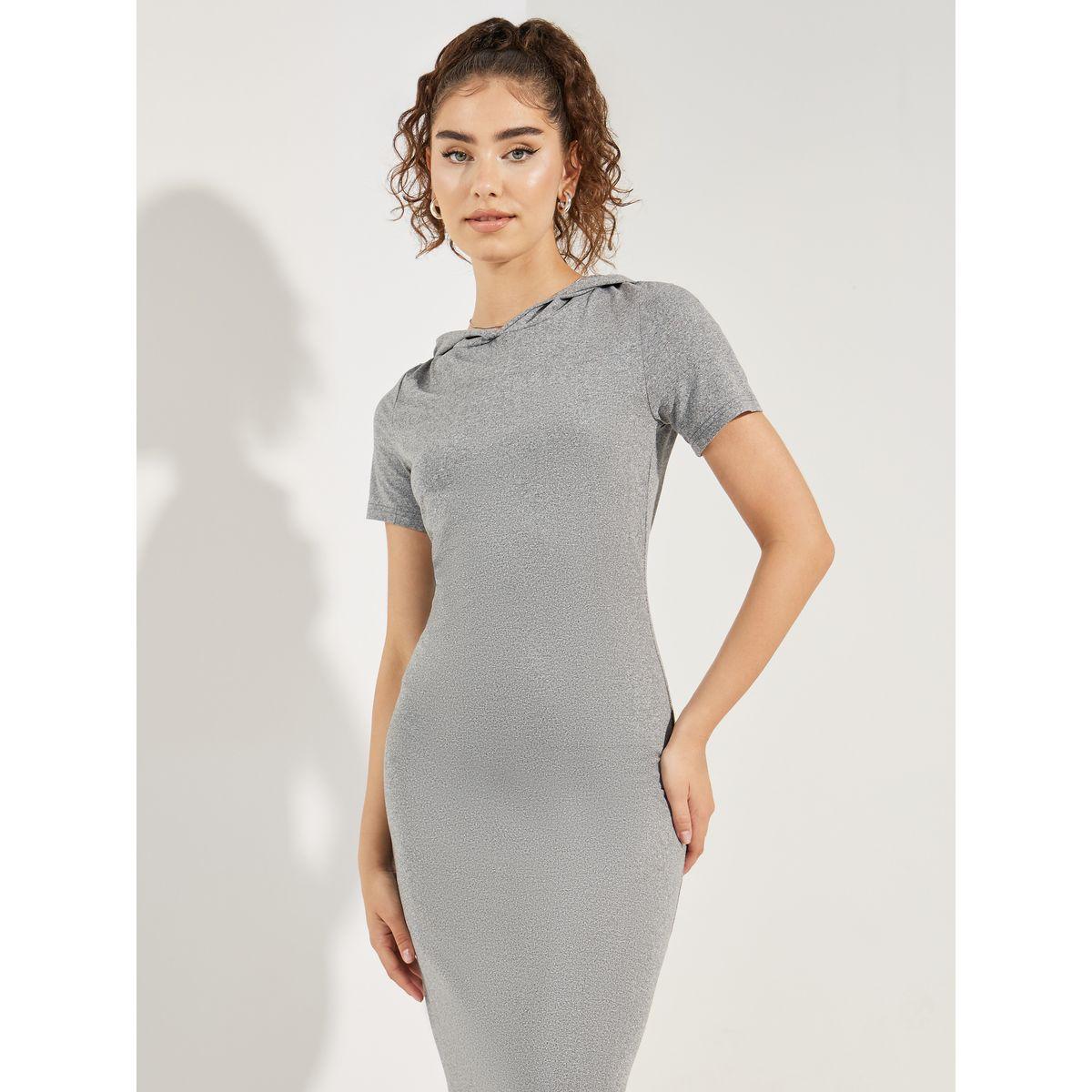 فستان ميدي بياقة هودي مع شق جانبي-women-clothing-dresses-image-2