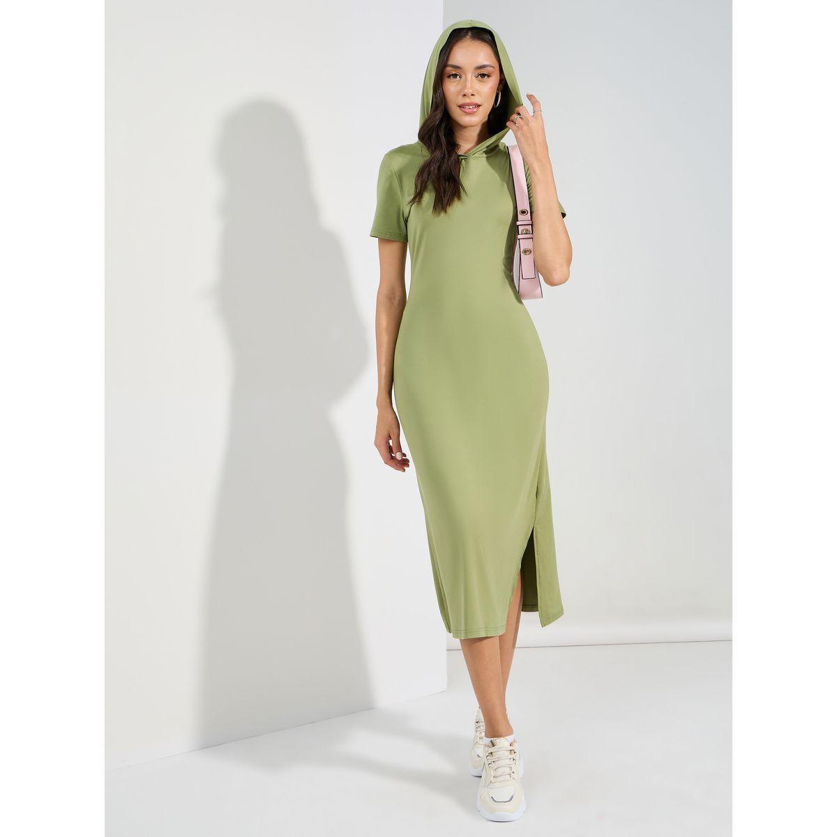 Styli Hooded T-Shirt Midi Dress with Side Slit-women-clothing-dresses-image-2