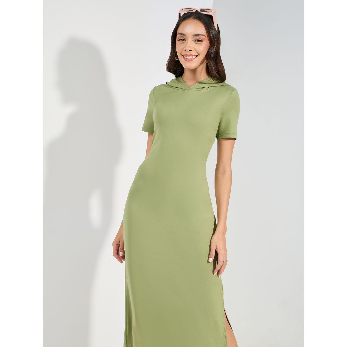 Styli Hooded T-Shirt Midi Dress with Side Slit-women-clothing-dresses-image-3