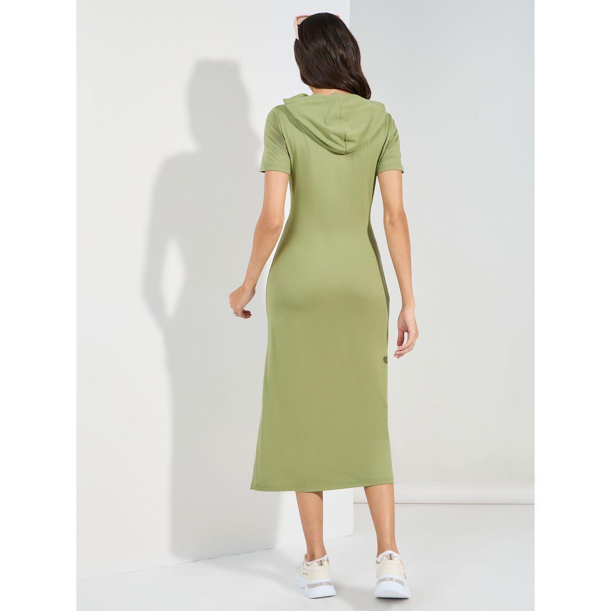 Styli Hooded T-Shirt Midi Dress with Side Slit-women-clothing-dresses-image-5