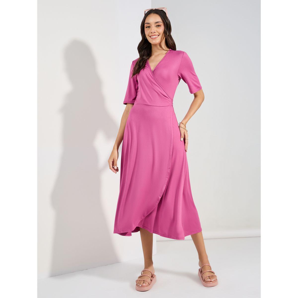 فستان ميدي سادة بنمط لف-women-clothing-dresses-image-4