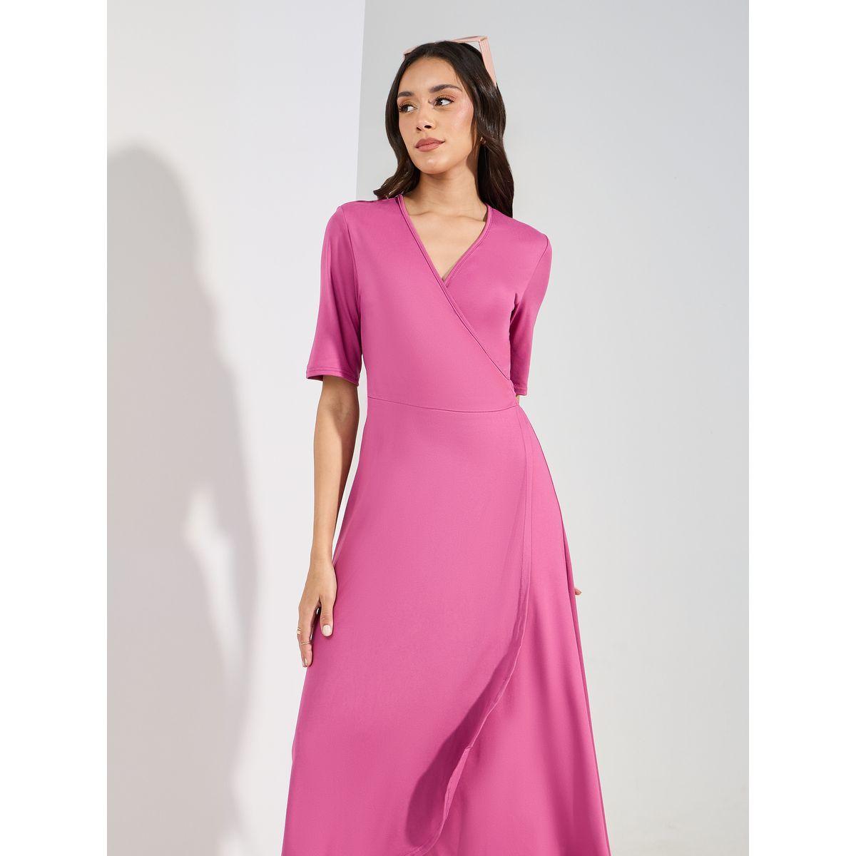 Styli Solid Wrap Midi Dress-women-clothing-dresses-image-2
