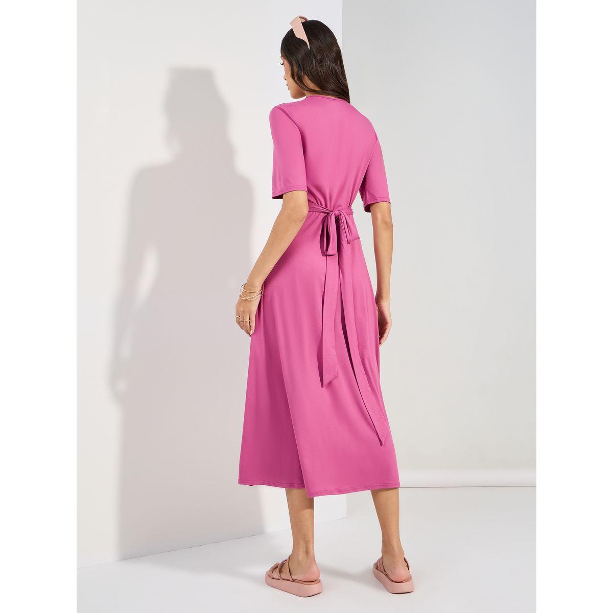 Styli Solid Wrap Midi Dress-women-clothing-dresses-image-4