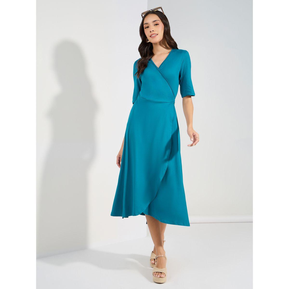 فستان ميدي سادة بنمط لف-women-clothing-dresses-image-1