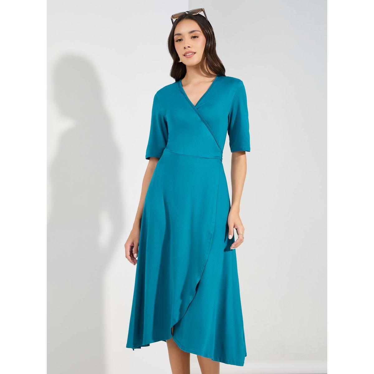 فستان ميدي سادة بنمط لف-women-clothing-dresses-image-2