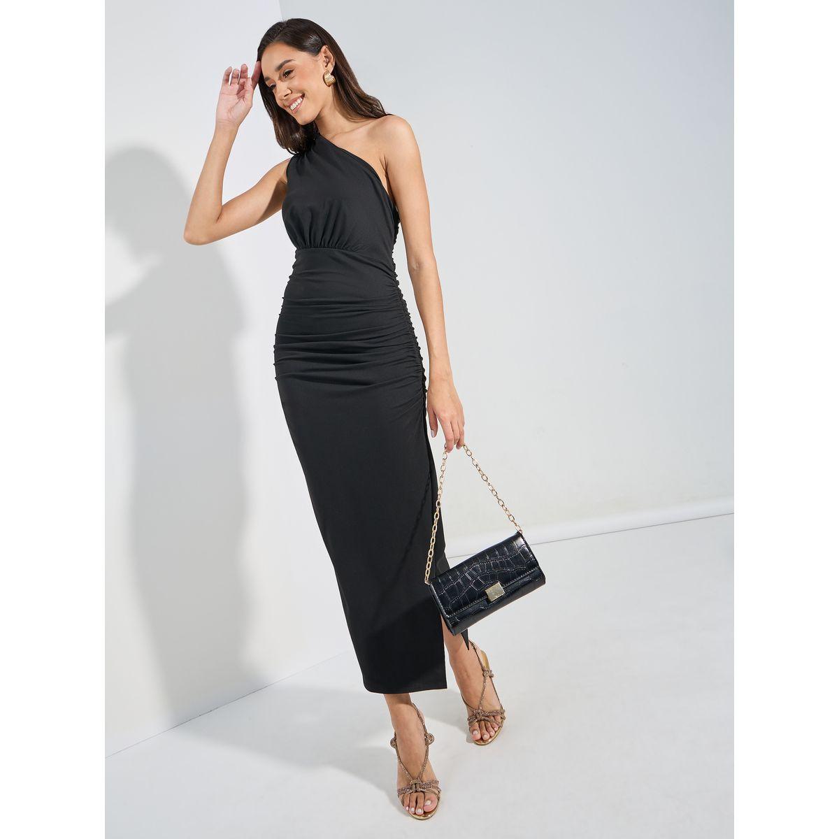 Styli One Shoulder Neck Gathered Bodycon Midi Dress-women-clothing-dresses-image-1