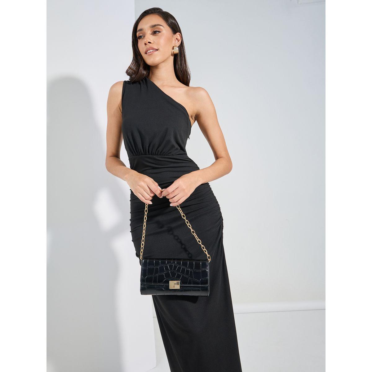 Styli One Shoulder Neck Gathered Bodycon Midi Dress-women-clothing-dresses-image-2