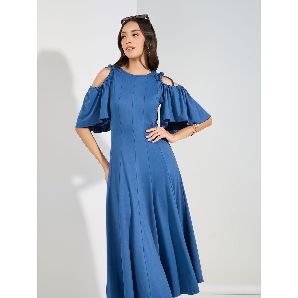Styli Cold Shoulder Sleeves Flared Midi Dress-women-clothing-dresses-image-2