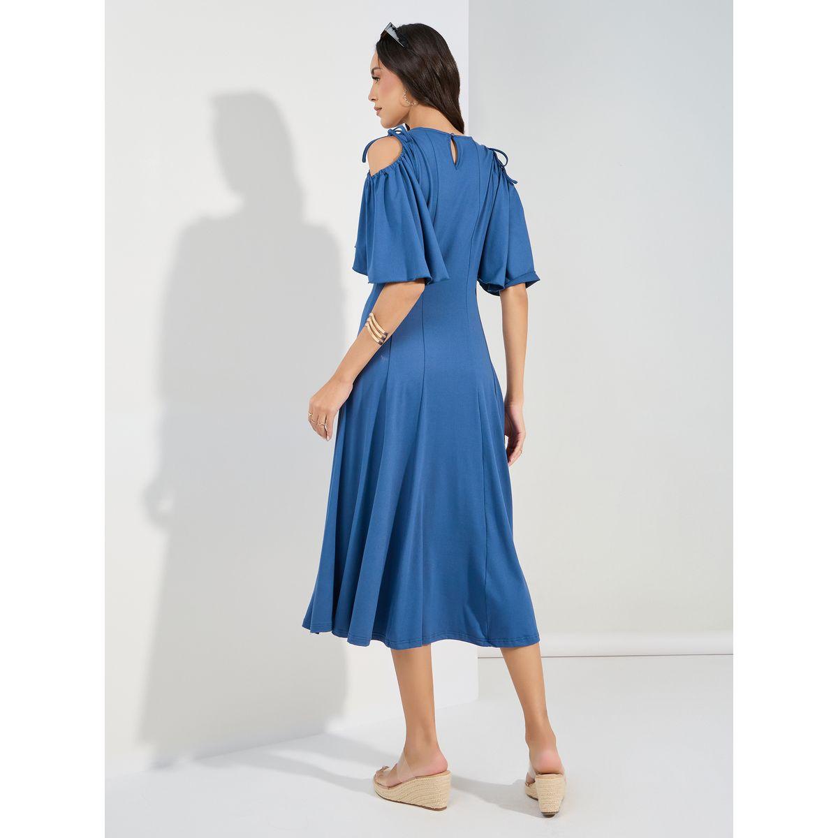 Styli Cold Shoulder Sleeves Flared Midi Dress-women-clothing-dresses-image-4