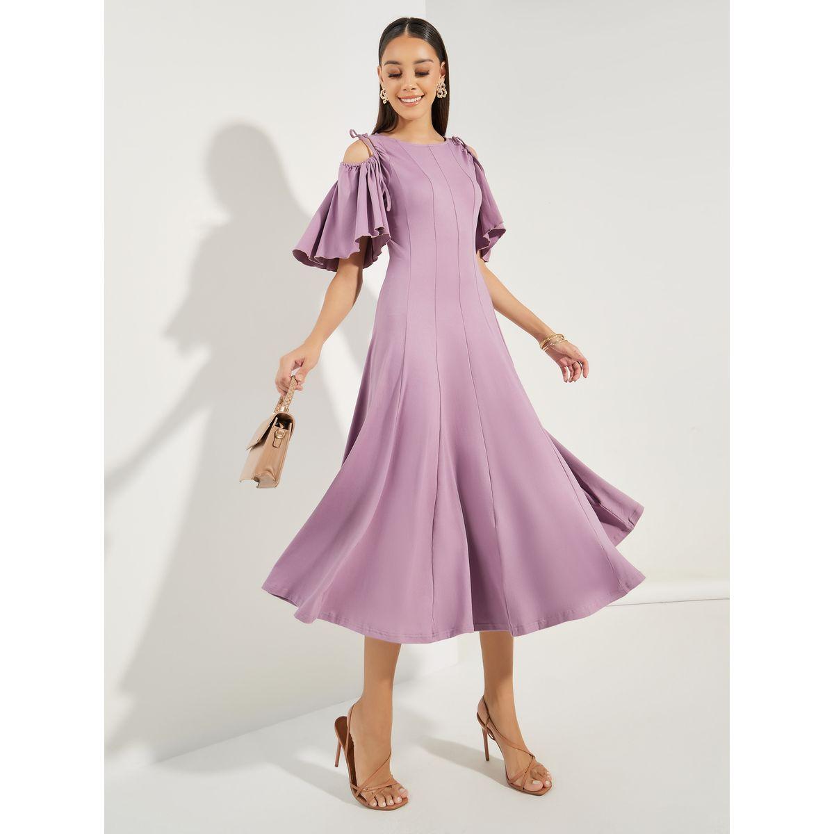 فستان ميدي مزين بكشكش مع اكتاف مكشوفة-women-clothing-dresses-image-1