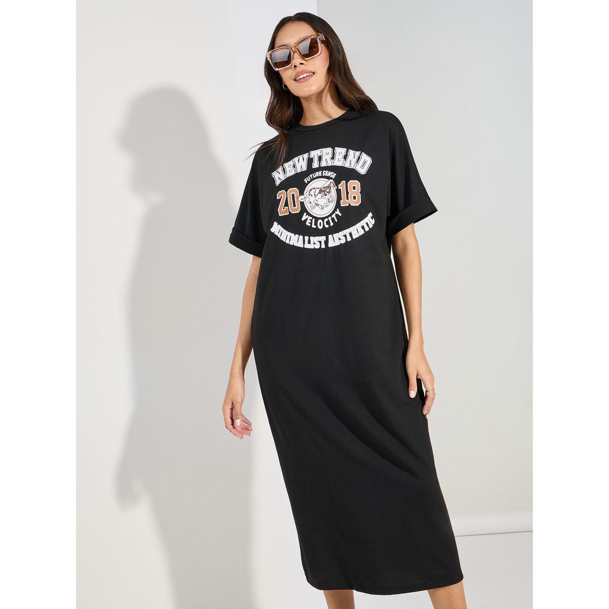 Styli Varsity Print T-Shirt Midi Dress with Turn-Up Sleeves-women-clothing-dresses-image-3