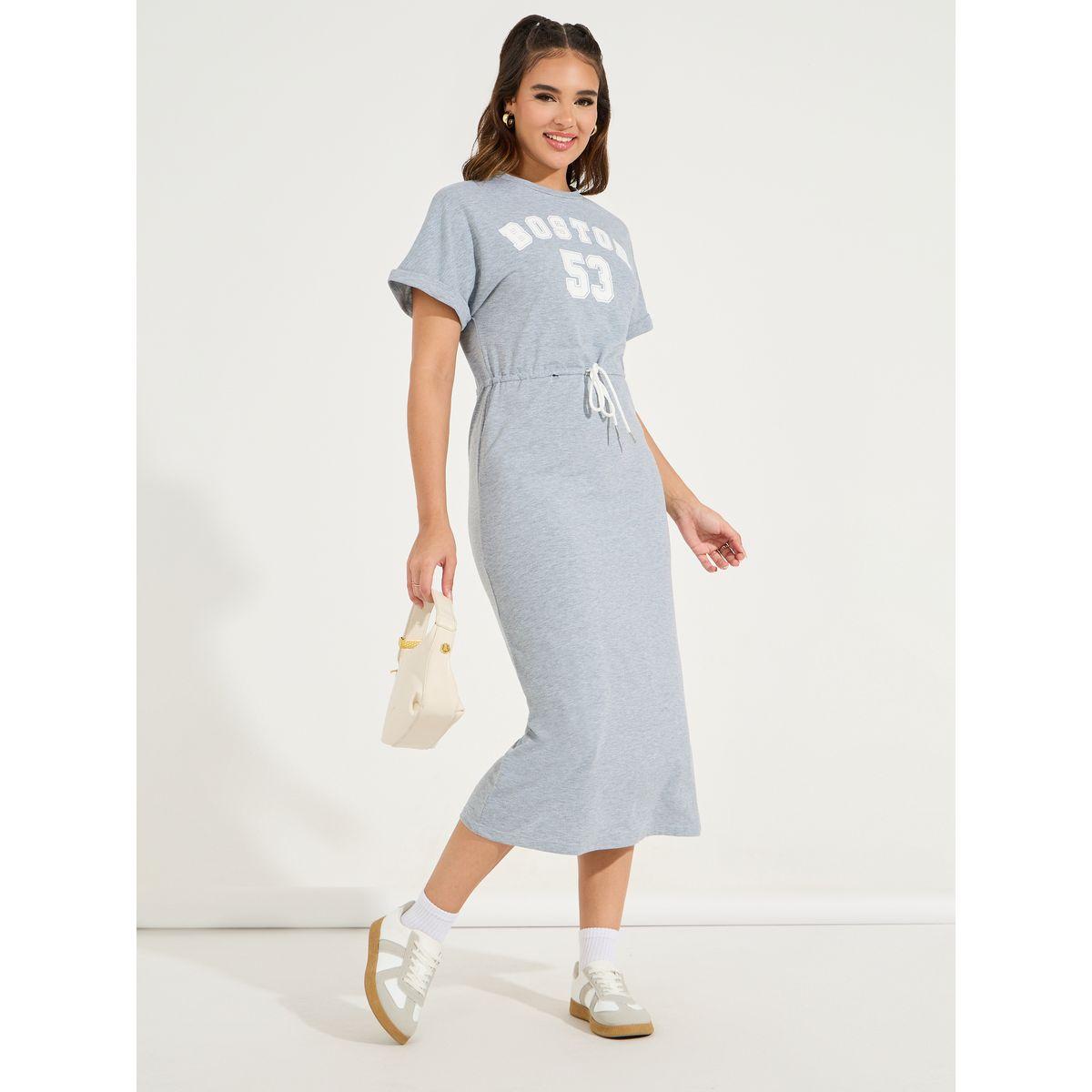 Styli Varsity Print T-Shirt Midi Dress with Side Slit-women-clothing-dresses-image-1