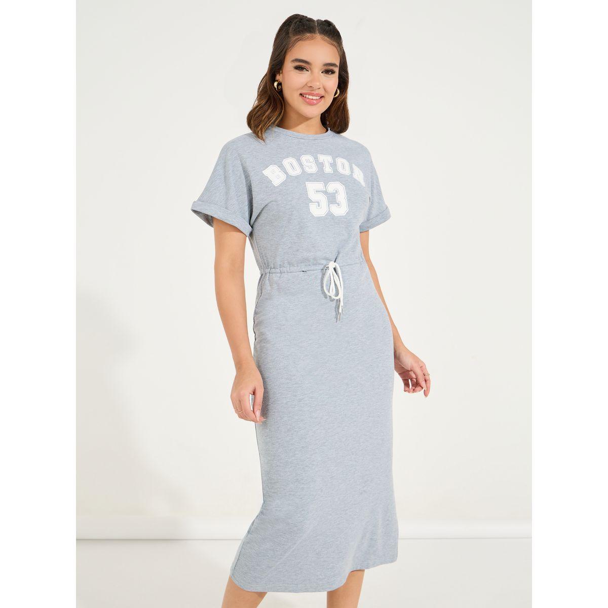 Styli Varsity Print T-Shirt Midi Dress with Side Slit-women-clothing-dresses-image-2