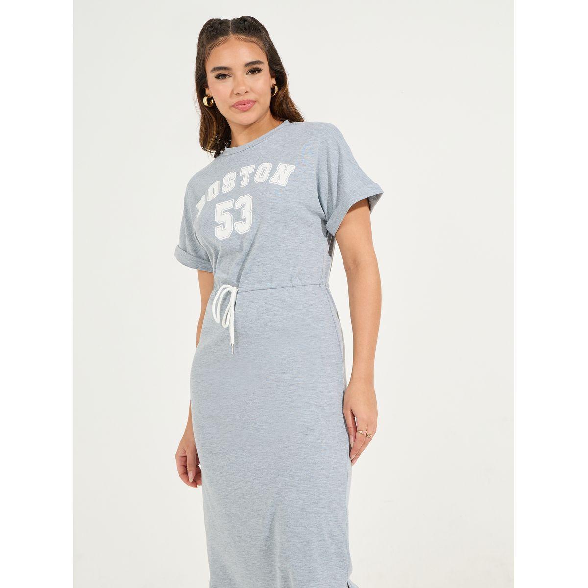 Styli Varsity Print T-Shirt Midi Dress with Side Slit-women-clothing-dresses-image-5