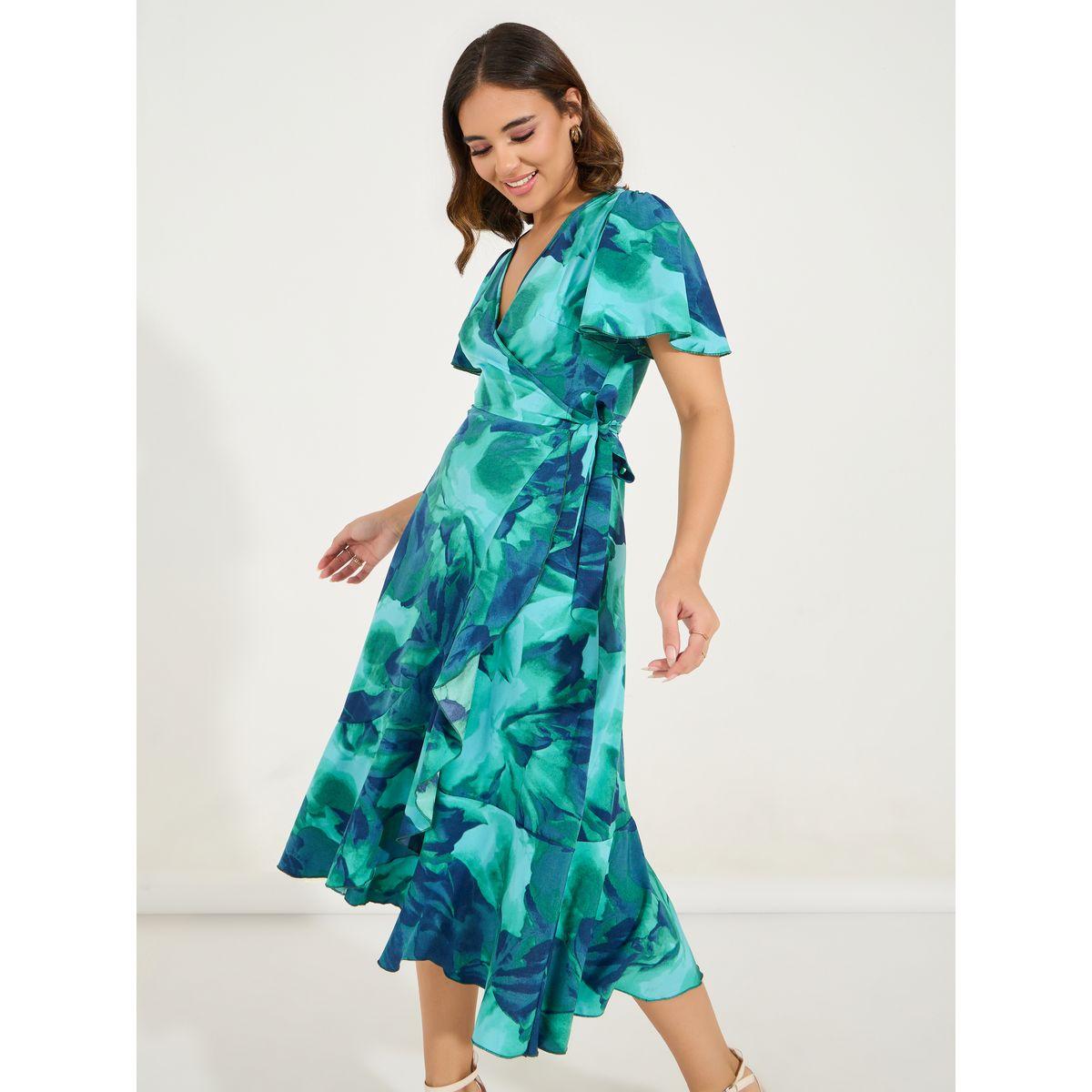 فستان ميدي بنمط لف وطبعة تاي داي مع اكمام قصيرة-women-clothing-dresses-image-5