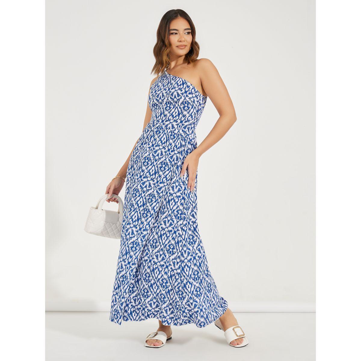 فستان طويل بطبعة ايكات وكتف واحد-women-clothing-dresses-image-3