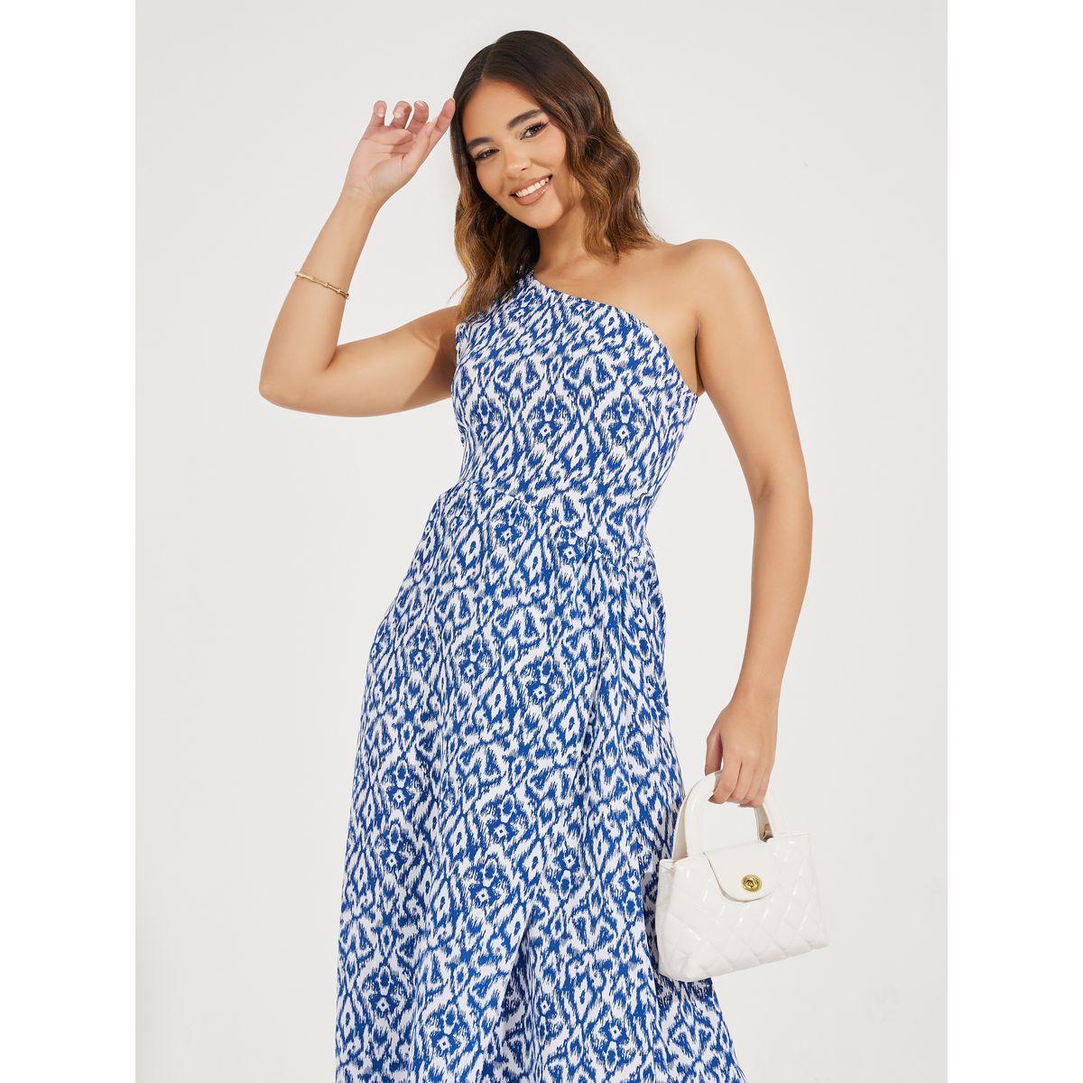 Styli Ikat Print One Shoulder Sleeve A-Line Maxi Dress-women-clothing-dresses-image-5