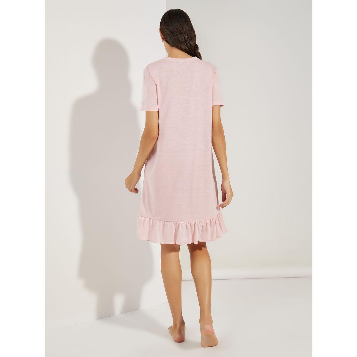 Styli Unwind Slogan & Floral Print Pocket Ruffle Hem Sleep T-Shirt Dress-women-clothing-nightwear-nighties-image-4