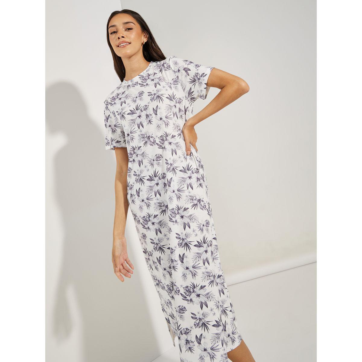 Styli Unwind AOP Mono Floral Sleep T-Shirt Dress-women-clothing-nightwear-nighties-image-2