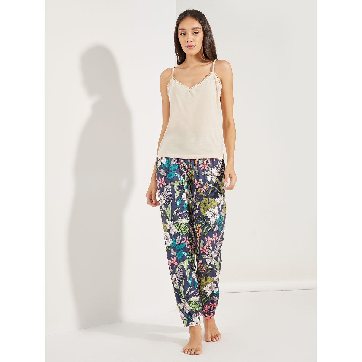 Styli Unwind Lace Trim Cami & Floral Cuff Pyjama Set-women-clothing-nightwear-pyjamas-longsets-image-2