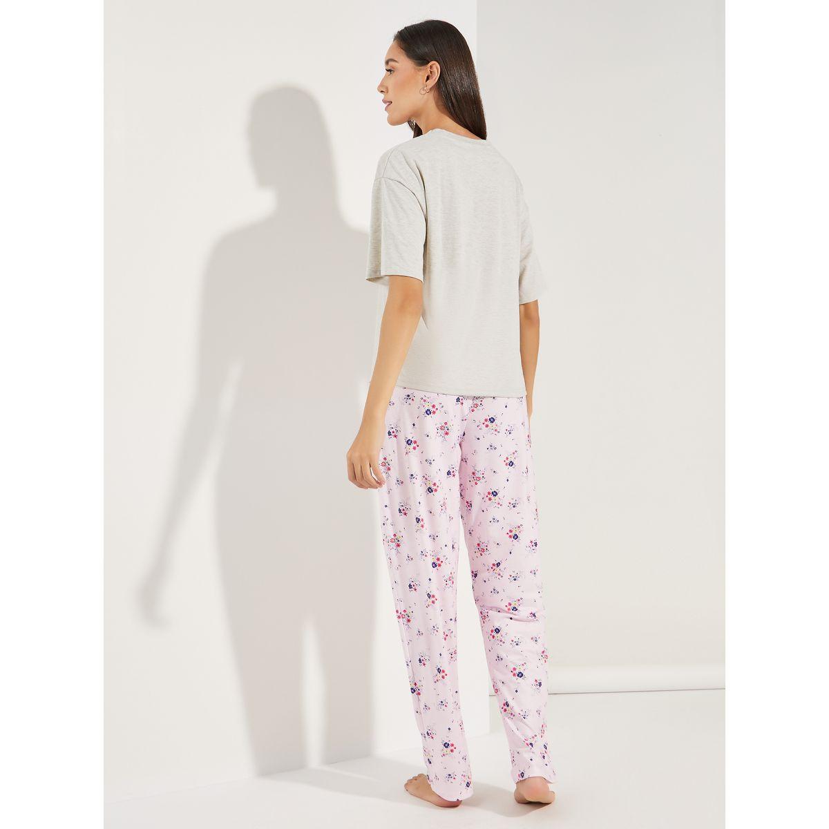 طقم من بنطال بيجاما مع تيشيرت سادة-women-clothing-nightwear-pyjamas-longsets-image-5