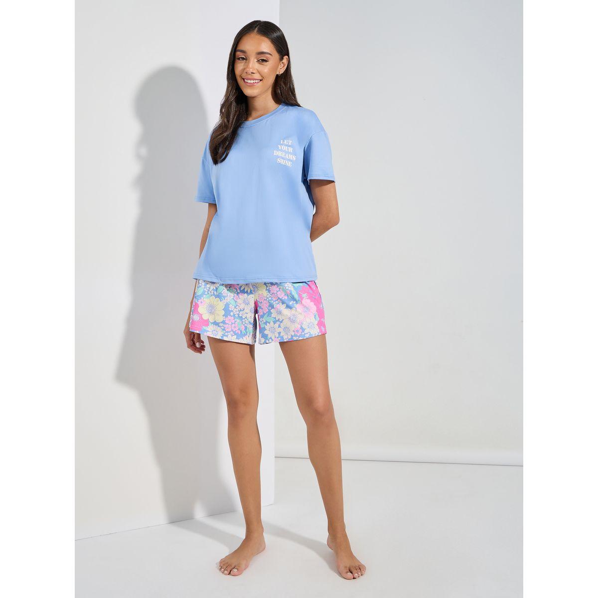 مجموعة من شورت بطبعة زهور وتيشيرت باكتاف منخفضة-women-clothing-nightwear-pyjamas-shortsets-image-2
